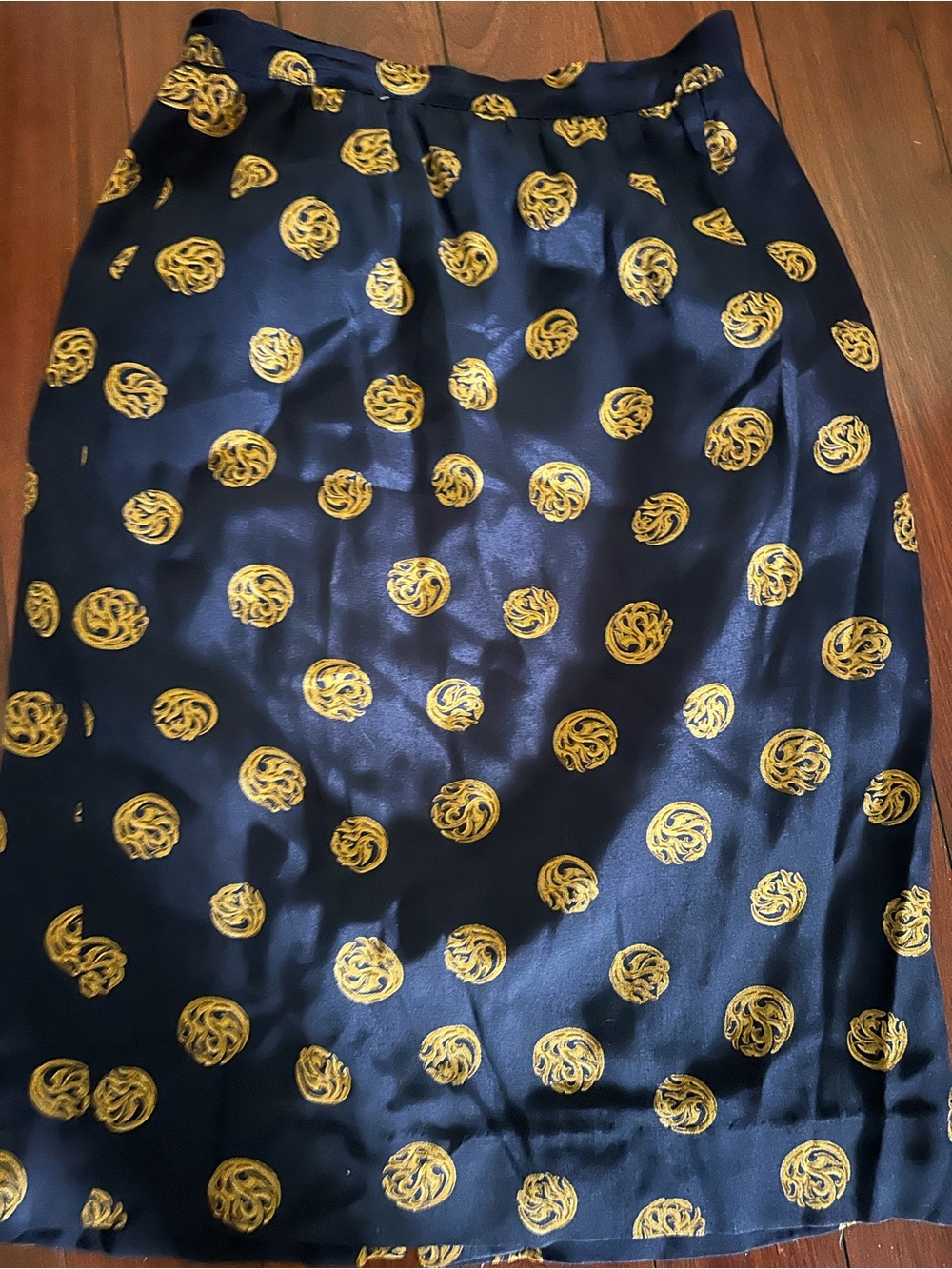 Vintage Liz Claiborne Navy Skirt with Yellow Rosette Motif